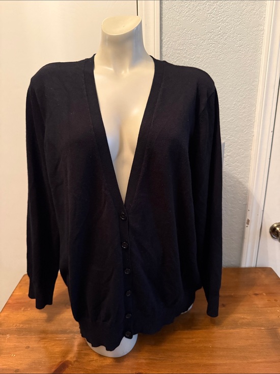 dressbarn Sweaters - dressbarn Black V-Neck Button-Front Lightweight Cardigan